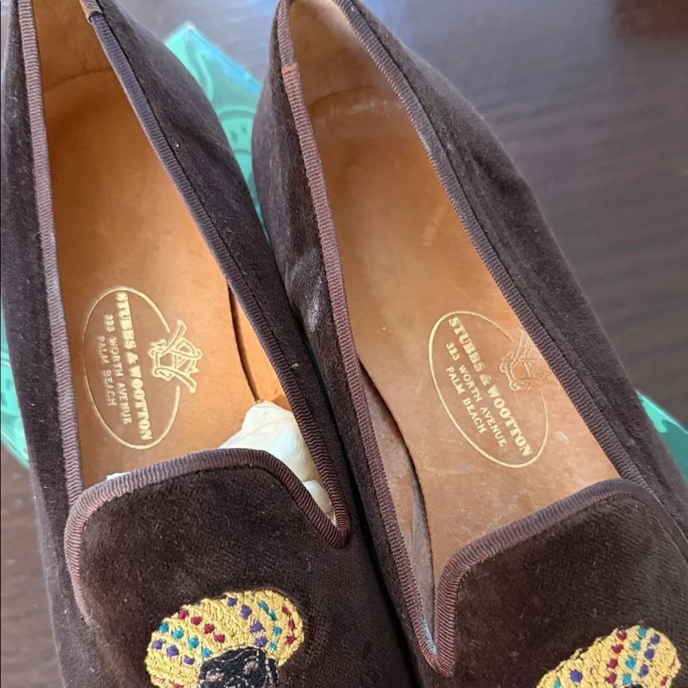 New Stubbs & Woolen Brown Velvet Loafers with Embroidered Design 8